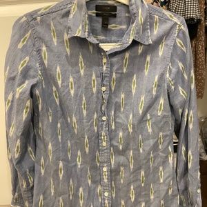 J.Crew Button Up Shirt Womens Size 2 XS, S Perfect Long Sleeve Top Blue Green